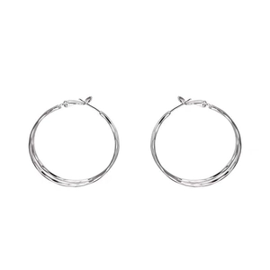 Classic silver double hoop earrings with textured finish and secure buckle clasp