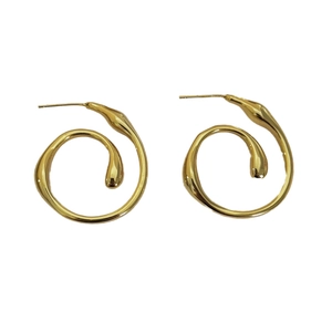 Minimalist 18K gold plated copper spiral hoop earrings with sleek geometric design
