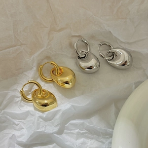 Ensemble Collier Et Boucles D'oreilles Pendentif Larme Creuse Cuivre Plaqué Or 18K Géométrique Poli Miroir Minimaliste Femmes