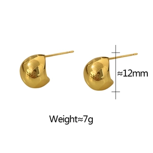 Polished gold drop earrings measuring 12mm and 7g weight shown against white background