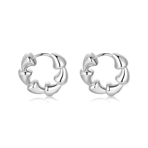 Polished silver irregular hoop earrings with a textured cocoon design for women