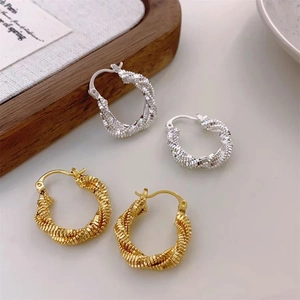 Minimalist Twisted Hoop Earrings Copper Braided Spiral Textured Geometric Fashion Jewelry For Women