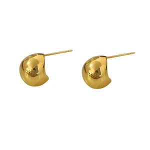 Polished gold sphere earrings with a minimalist teardrop design and glossy mirror finish