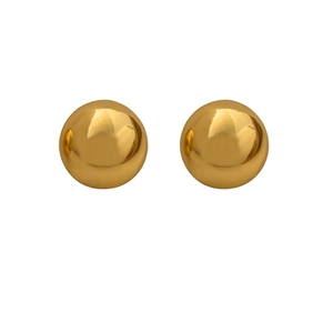 Minimalist polished gold dome stud earrings with reflective geometric metal finish