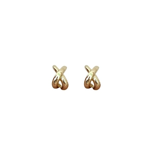 Polished golden S925 silver cross line stud earrings with minimalist X-shaped design