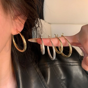 Hoop Earrings Copper With 925 Sterling Silver Earring Post Frosted Geometric Textured Minimalism Fashion For Women