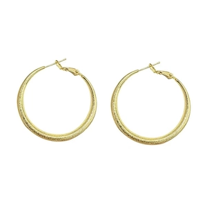 Matte gold geometric hoop earrings with textured sandblasted finish and 925 silver pins