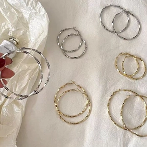 Boucles D'oreilles Créoles Torsadées Avec Tige En Argent Sterling 925 Cuivre Texturé Géométrique Rond Cercle Bijoux Femmes