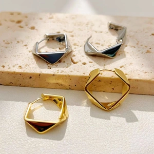 Geometric Rhombus Hoop Earrings Copper Minimalist Modern Jewelry For Women High Polish Metallic Finish