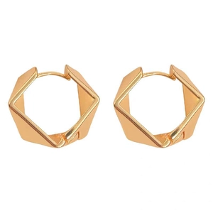 Minimalist geometric rhombic gold-plated hoop earrings with polished metallic finish