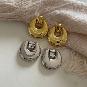 Vintage Chunky Copper Hoop Earrings Irregular Oval Geometric High Polish Glossy Fashion Accessories For Women