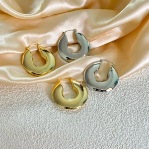 Boucles D'oreilles Créoles Épaisses En Cuivre Géométriques Creuses Lisses Haute Polissage Bijoux De Mode Pour Femmes