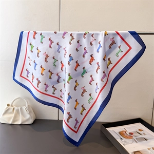 Carré De Satin Imprimé Teckel Imitation Satin Motif Chien Dessin Animé Coloré Foulard Cou Tête Mode Élégant Pour Femmes