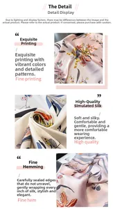 Macro shot of faux silk scarf featuring vintage floral print and premium rolled hem detail