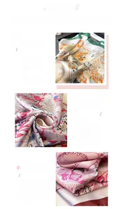 Detailed view of floral silk-like scarf featuring exquisite prints and delicate hemmed edges