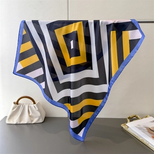 Geometric Color Block Striped Print Faux Satin Square Scarf Versatile Elegant Neck Head Wrap Hair Accessory For Women