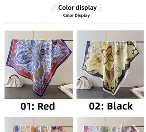 Dettaglio colori dei foulard in seta con stampa barocca in rosso e nero