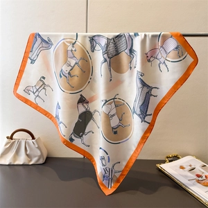 Elegant Horse Print Square Scarf Imitation Satin Equestrian Style Neck Head Scarf For Women Retro Chic Bandana