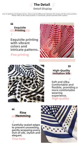 Detailed view of the fine stitching and geometric polka dot print on the faux silk scarf