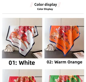 Detailed view of silk square scarves featuring classic equestrian horse and bridle prints