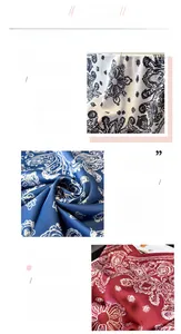 Macro view of paisley printed faux silk scarves showing detailed stitching and satin texture