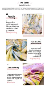 Detail of floral silk-like scarf showing vibrant flower prints and fine hemmed edges