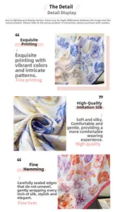 Detail of tulip printed silk scarf featuring smooth texture and refined hemmed edges