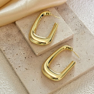 Chunky U-Shaped Hoop Earrings Minimalist Copper Geometric Hollow High Polish Fashion Ear Jewelry For Women