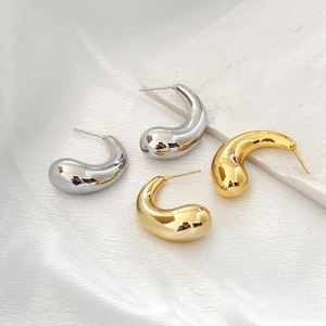 Mirror Polished Copper Teardrop Earrings Minimalist Geometric Hollow Fashion Jewelry For Women
