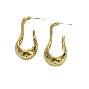 Polished gold U-shaped drop earrings with a modern irregular curved minimalist design