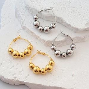 Copper Hoop Earrings With 18K Gold Plated Graduated Metal Beads Minimalist Fashion Jewelry For Women