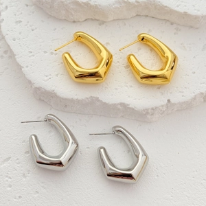Geometric Hoop Earrings For Women Chunky Hollow Copper Minimalist Modern Fashion Jewelry Accessories