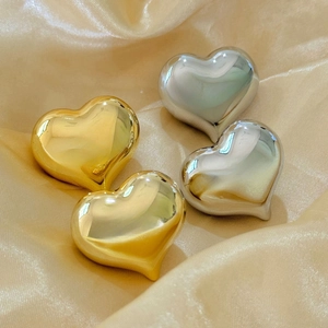 Heart Stud Earrings 18K Gold Plated Copper With Copper Earring Post Voluminous Mirror Polish Statement Jewelry For Women