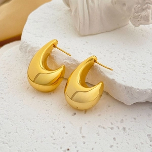 Kupfer Tropfen Ohrringe 18K Vergoldet Minimalistische Geometrische Hohlmond Metallische Schmuck Damen Hochglanzpoliert