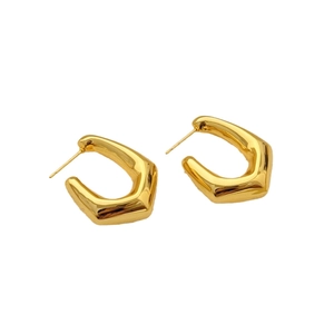 Chunky geometric hollow earrings in polished gold finish with a modern pentagon design