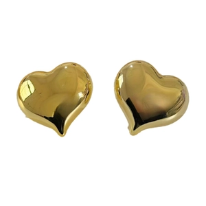 Polished 18K gold plated hollow heart earrings with minimalist oversized design for women