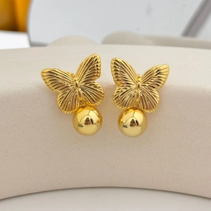 Boucles D'oreilles Pendantes Papillon En Cuivre Boule Métallique Polie Style Ins Bijoux De Mode Pour Femmes