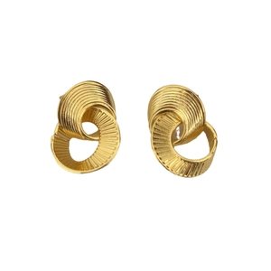 Irregular geometric textured gold hoop earrings with spiral layered wave design