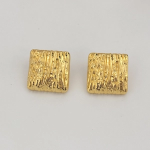 French vintage style gold square earrings with unique hammered texture for women