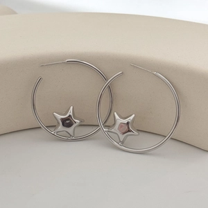 Copper Hoop Earrings Star Shape Geometric Minimalist Fashion Exaggerated Jewelry For Women