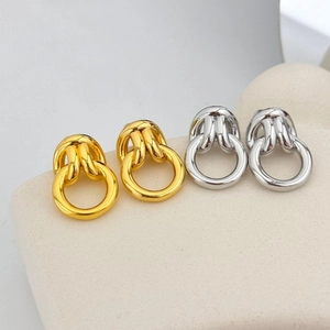Knot Drop Earrings Polished Copper Metallic Geometric Circle Minimalist Fashion Jewelry For Women