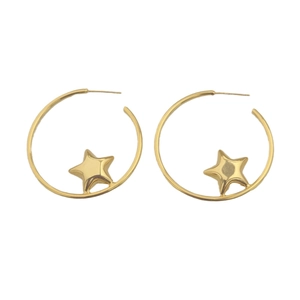 Chic gold hoop earrings with star charms featuring a minimalist oversized design for women