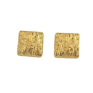 Minimalist French vintage gold square earrings with unique textured ripple surface design