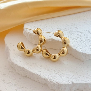 Copper Bubble C Shaped Hoop Earrings Geometric Exaggerated Metallic High Polish Minimalist Fashion Jewelry For Women