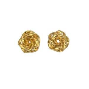 French vintage gold spiral rose stud earrings with minimalist 3D twisted metal design