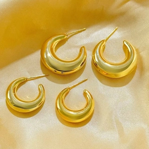 Boucles Oreilles Créoles Chunky Cuivre Plaqué Or 18K Avec Tige En Argent 925 Sterling Géométrique Évidée Pour Femmes