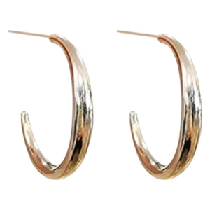 Minimalist rose gold C-shaped hoop earrings with a polished mirror finish for women