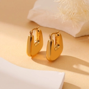 U Shaped Hoop Earrings Geometric Copper Minimalist Polished Fashion Jewelry For Women