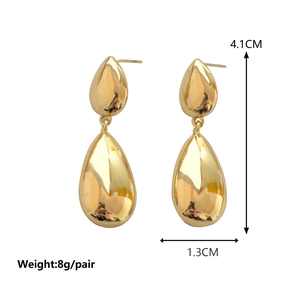 Elegant gold-plated double teardrop dangle earrings with a high-polished mirror finish