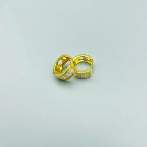 Chic gold-tone huggie hoop earrings with rectangular micro-pave cubic zirconia crystals